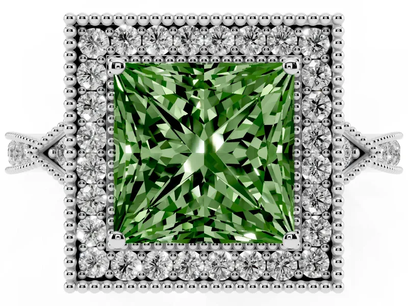 Princess Cut Halo Engagement Ring Setting for a Fancy Green Lab-Grown Diamond | Sterling Silver - Design NV-24762