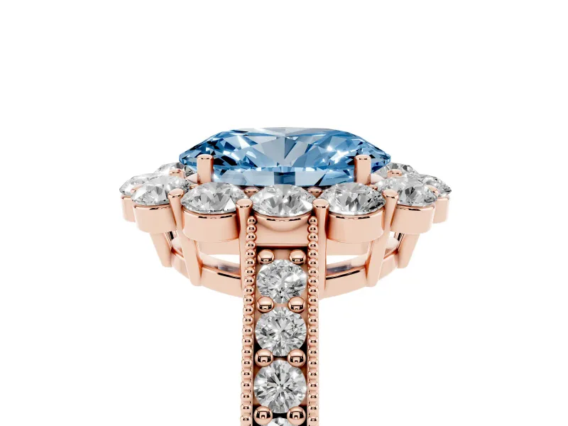 Oval Vintage Halo Engagement Ring Setting for a Fancy Blue Lab-Grown Diamond | Rose Gold