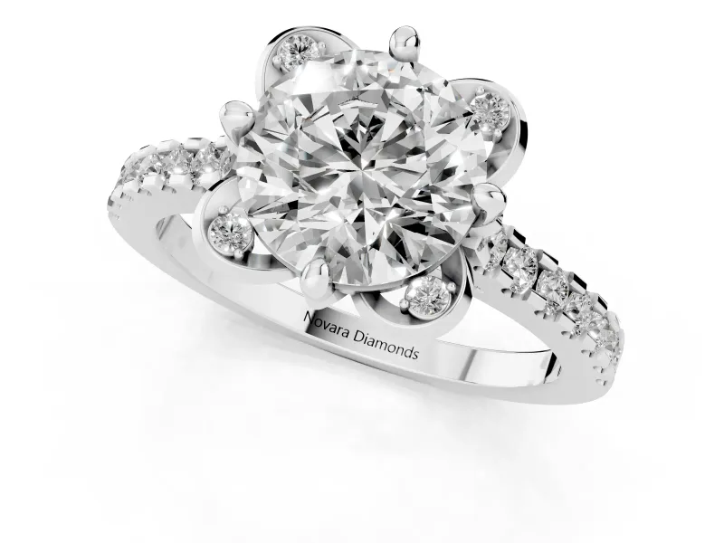 Round Floral Petal Engagement Ring Setting | Petal Accents | Platinum