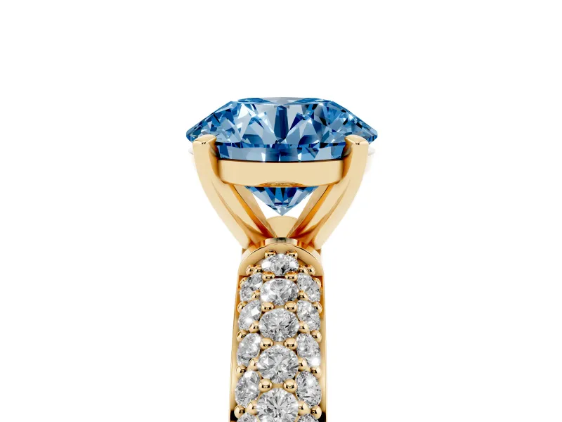 Round Domed Pavé Engagement Ring Setting for a Fancy Blue Lab-Grown Diamond | Yellow Gold