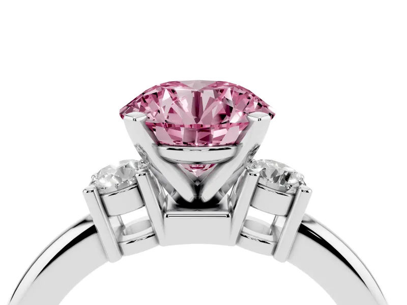 Round Three Stone Engagement Ring Setting for a Fancy Pink Lab-Grown Diamond | Round Side Stones | Platinum