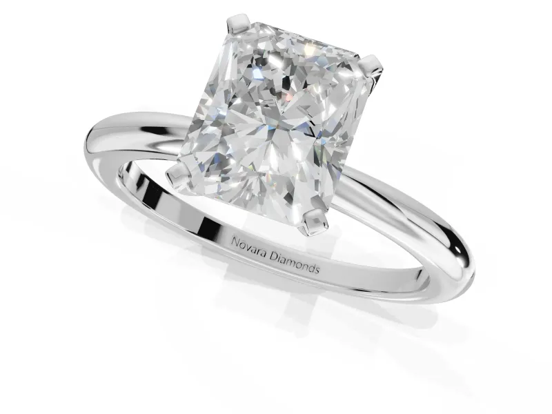 Radiant Cut Solitaire Engagement Ring Setting | Tapered Plain Band | Sterling Silver