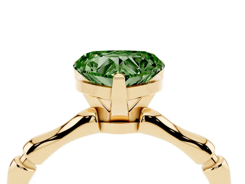 Heart-Shaped Bamboo Engagement Ring Setting for a Fancy Green Lab-Grown Diamond | Yellow Gold