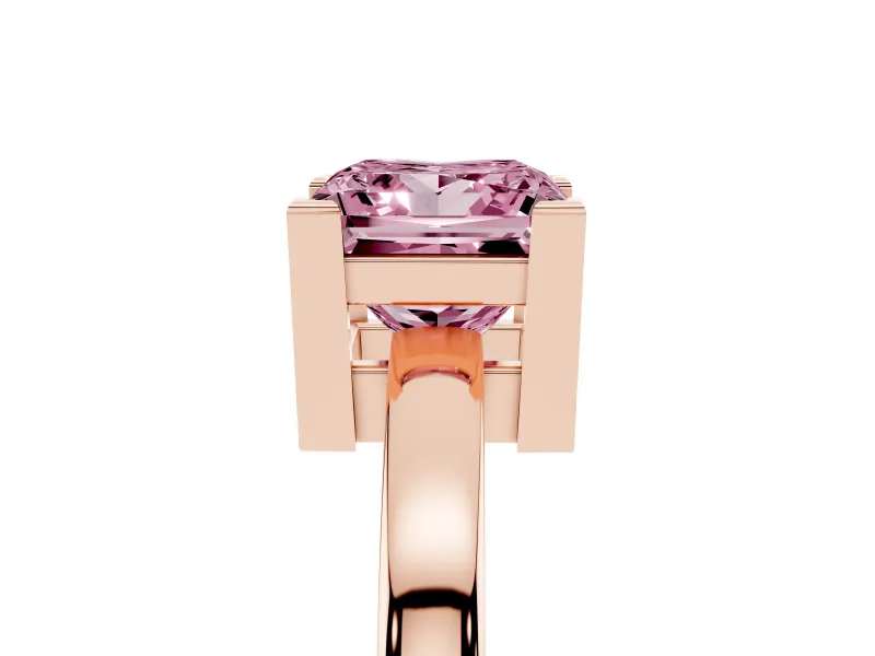 Fancy Pink Princess Cut Diamond Solitaire Ring Set in Rose gold with Prong Head and Smooth Polished Band