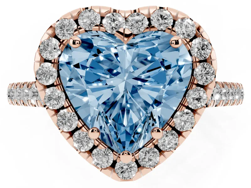 Heart-Shaped Raised Halo Engagement Ring Setting for a Fancy Blue Lab-Grown Diamond | Rose Gold