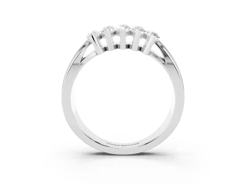 Marquise Lab-Grown Diamond North-South Wedding Band | Ribbed Shoulders | White Gold