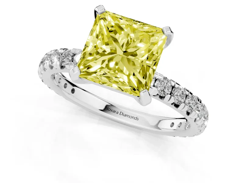 Princess Cut Engagement Ring Setting for a Fancy Yellow Lab-Grown Diamond | White Gold - Design NV-24510