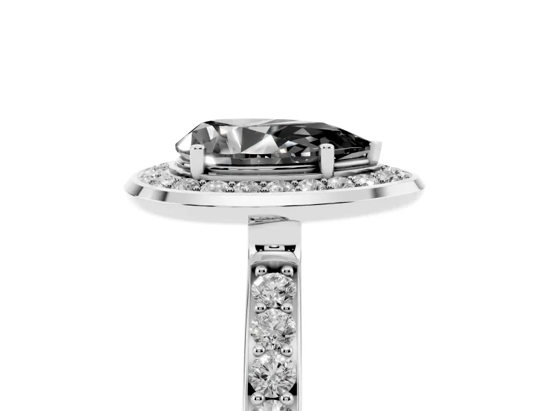 Pear-Shaped Bezel-Rim Halo Engagement Ring Setting for a Black Center | Pavé Band | Platinum