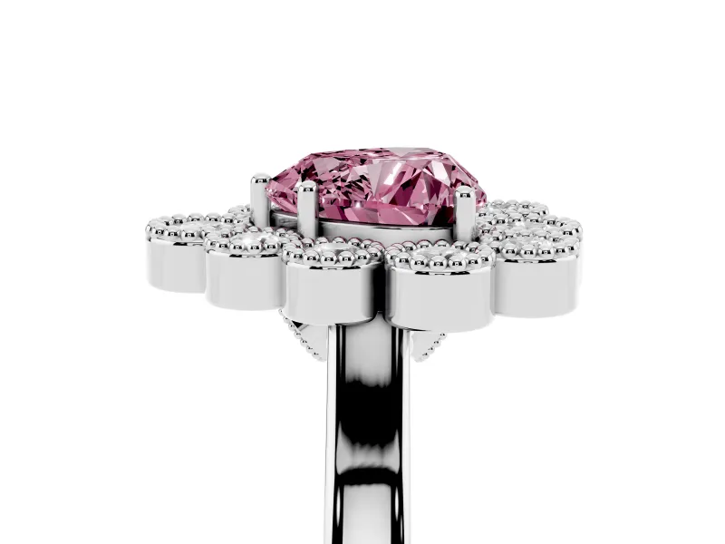 Heart-Shaped Milgrain Cluster Halo Engagement Ring Setting for a Fancy Pink Lab-Grown Diamond | Plain Band | Platinum