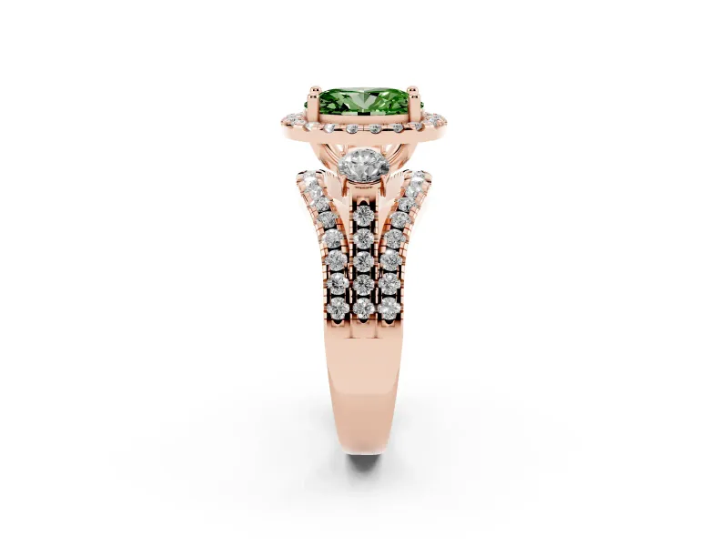 Oval Halo Split Shank Engagement Ring Setting for a Fancy Green Lab-Grown Diamond | Round Side Stones | Rose Gold