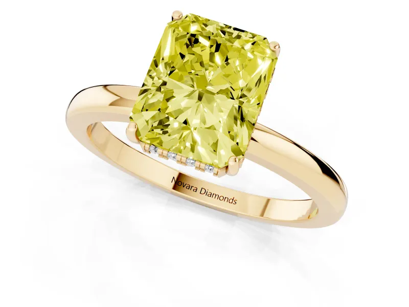 Radiant Cut Engagement Ring Setting for a Fancy Yellow Lab-Grown Diamond | Hidden Halo | Yellow Gold