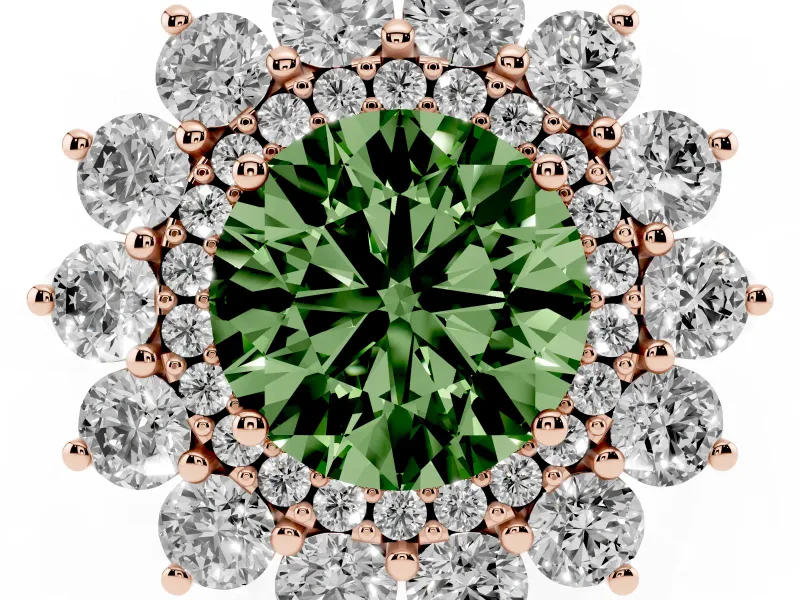 Round Floral Double Halo Engagement Ring Setting for a Fancy Green Lab-Grown Diamond | Plain Band | Rose Gold