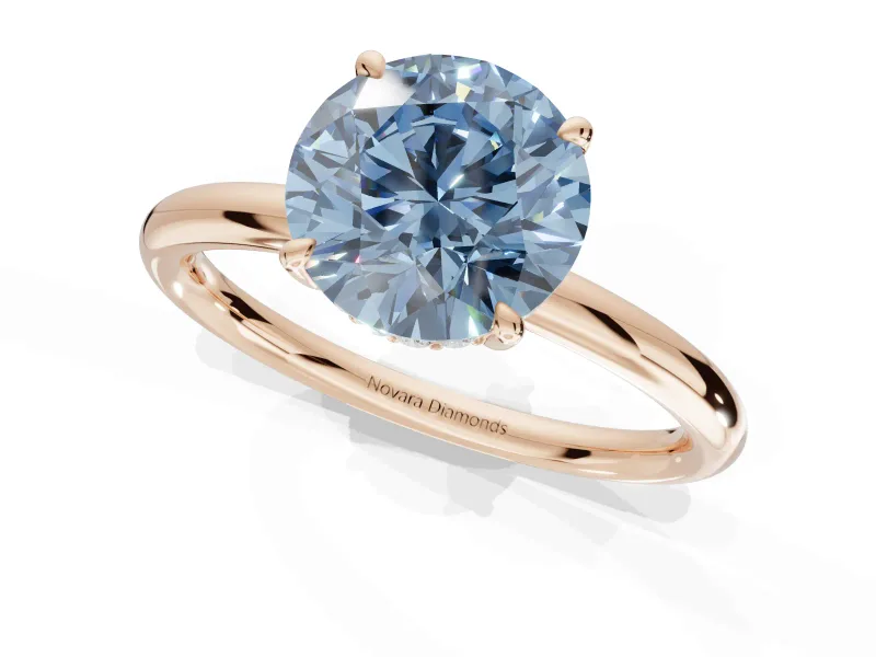 Round Hidden Halo Engagement Ring Setting for a Fancy Blue Lab-Grown Diamond | Rose Gold