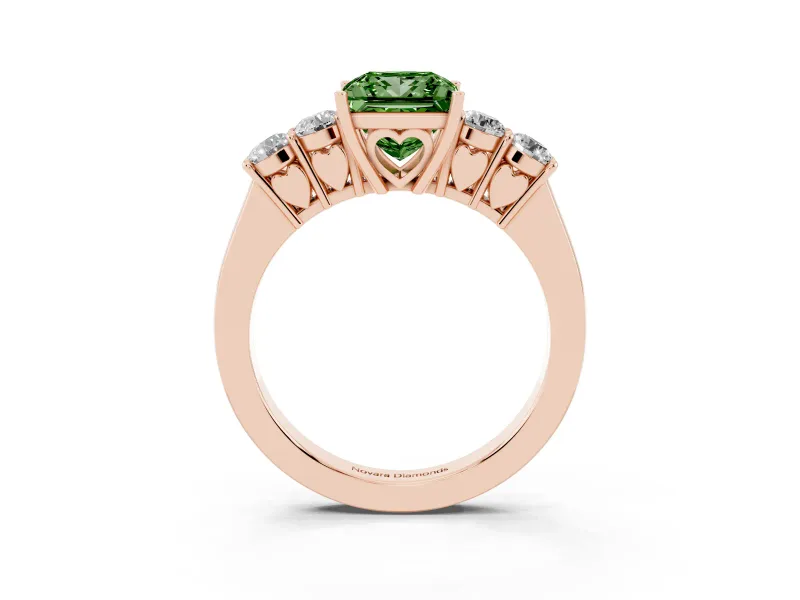 Princess Cut 5 Stone Engagement Ring Setting for a Fancy Green Lab-Grown Diamond | Rose Gold