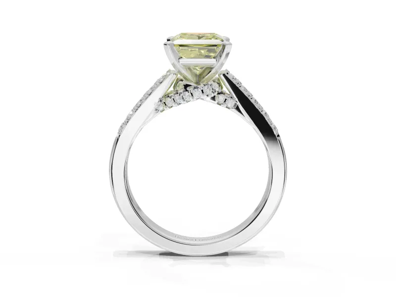 Princess Cut Pavé Engagement Ring Setting for a Fancy Yellow Lab-Grown Diamond | Crossover Gallery | Sterling Silver