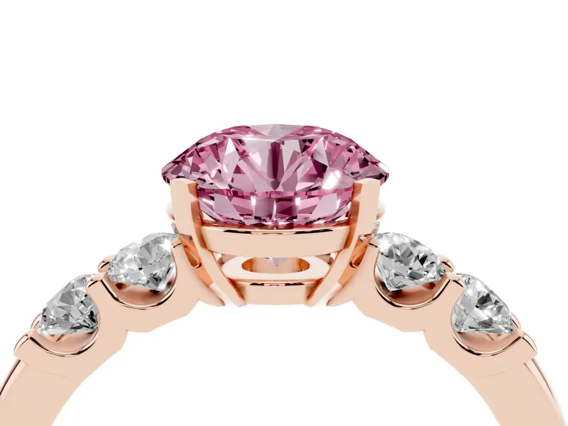 Round Five Stone Engagement Ring Setting for a Fancy Pink Lab-Grown Diamond | Rose Gold