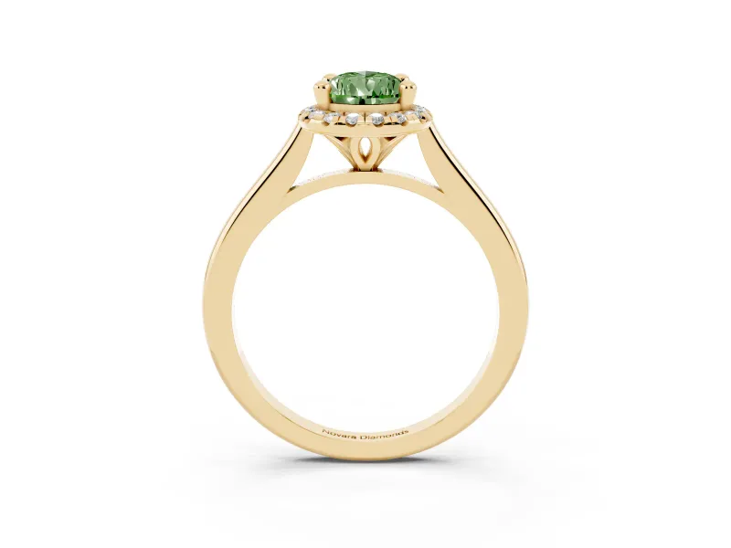 Pear-Shaped Halo Engagement Ring Setting for a Fancy Green Lab-Grown Diamond | Plain Polished Band | Yellow Gold