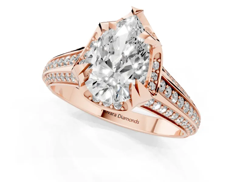 Pear Cut Diamond Pavé Split Shank Solitaire Ring Set in Rose gold with Prong Setting