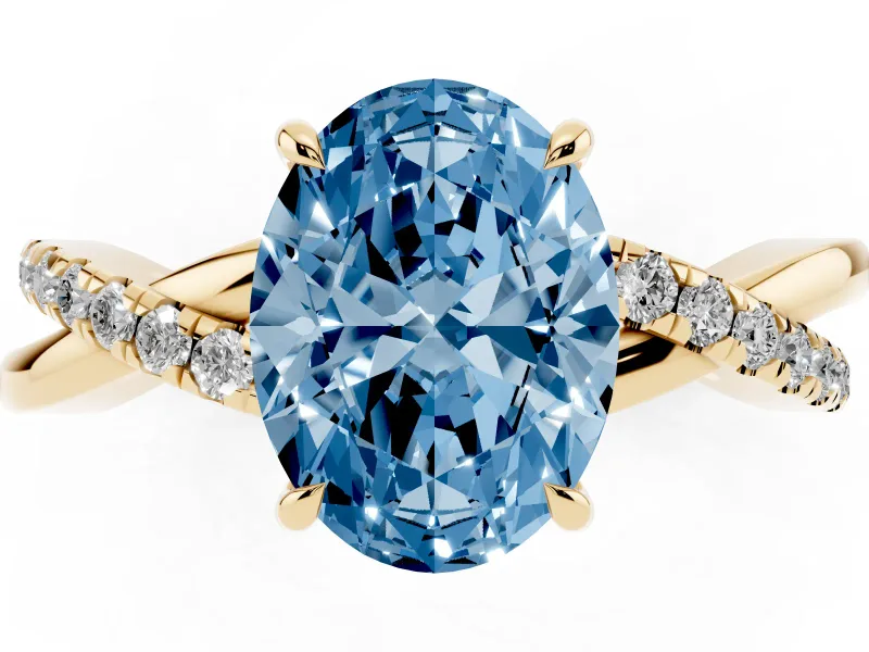 Oval Crossover Engagement Ring Setting for a Fancy Blue Lab-Grown Diamond | Yellow Gold