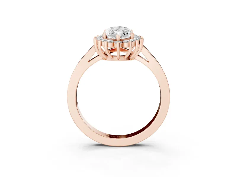 Marquise Cut Diamond Halo Ring Set in Rose gold with Round Halo and Smooth Solitaire Band