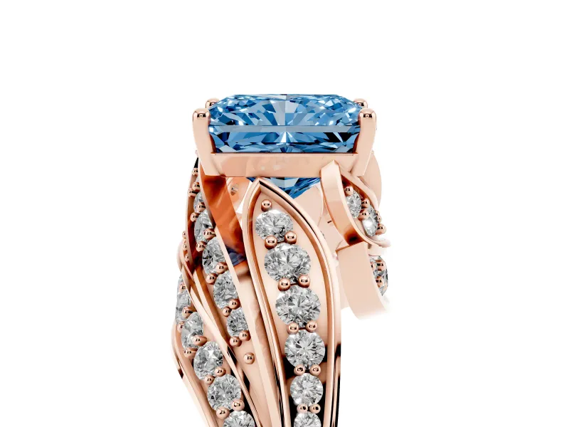 Radiant Cut Bypass Hidden Halo Engagement Ring Setting for a Fancy Blue Lab-Grown Diamond | Graduated Pavé | Rose Gold