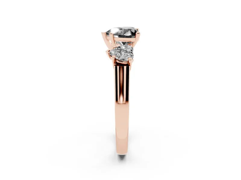 Heart-Shaped Three Stone Engagement Ring Setting for a Black Center | Plain Squared Band | Rose Gold