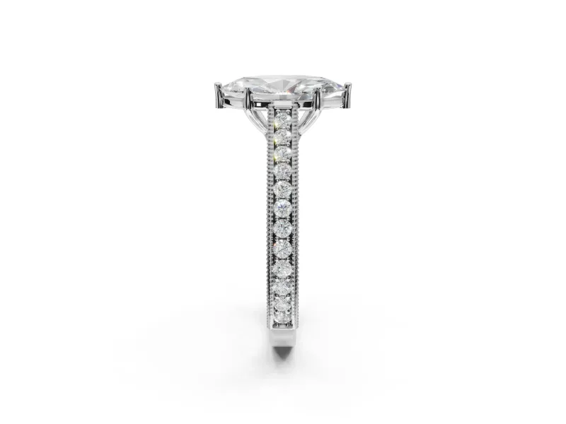 Marquise Vintage Engraved Pavé Engagement Ring Setting | Milgrain Edges | Sterling Silver