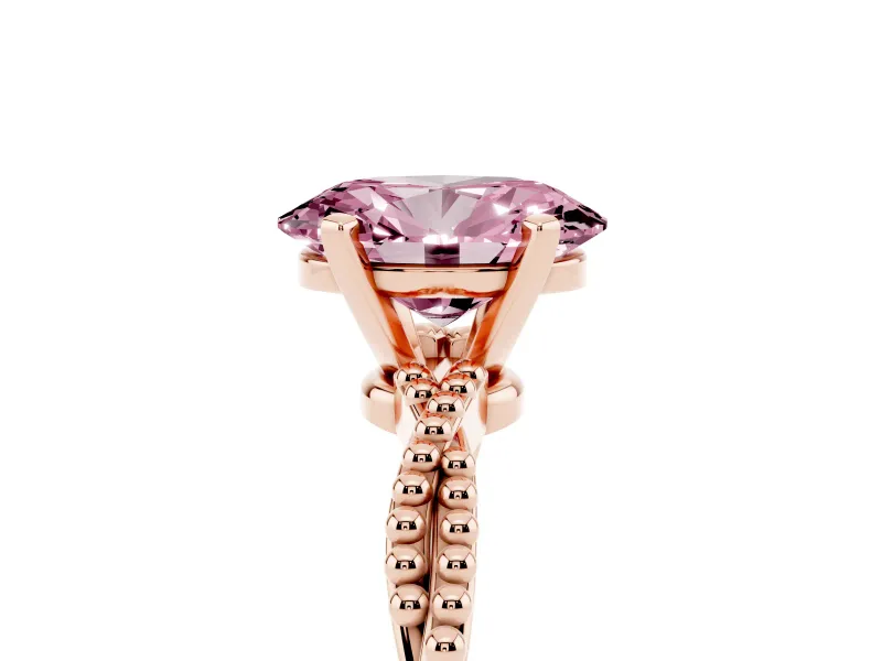 Fancy Pink Oval Cut Diamond Solitaire Ring Set in Rose gold with Twisted Band and Bead Prong Setting