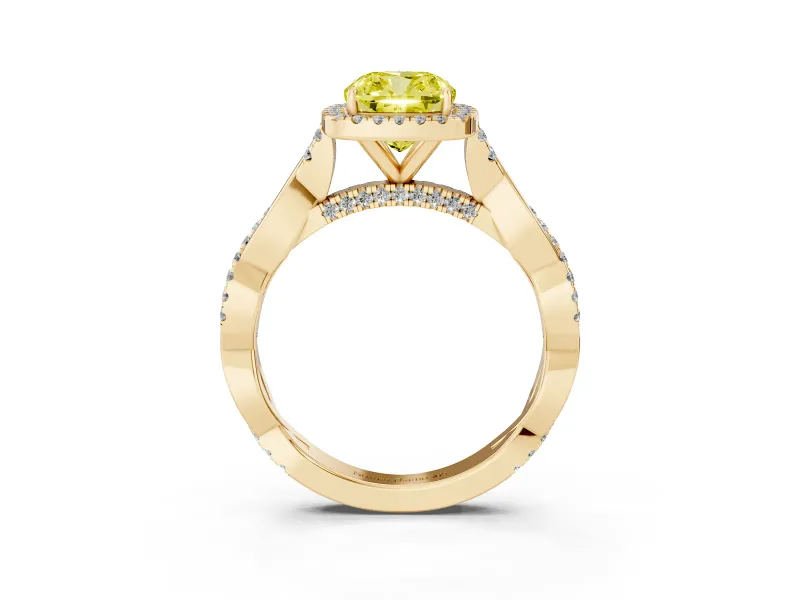 Cushion Cut Twist Halo Engagement Ring Setting for a Fancy Yellow Lab-Grown Diamond | Yellow Gold