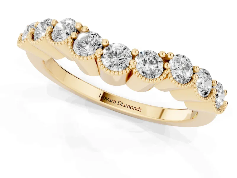 Round Diamond Bezel Half Eternity Band Set in Yellow gold with Plain Lower Shank