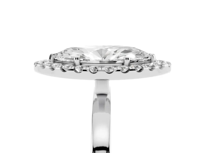 Marquise Cut Diamond Halo Solitaire Ring Set in Platinum with Pavé Band and Prong Setting