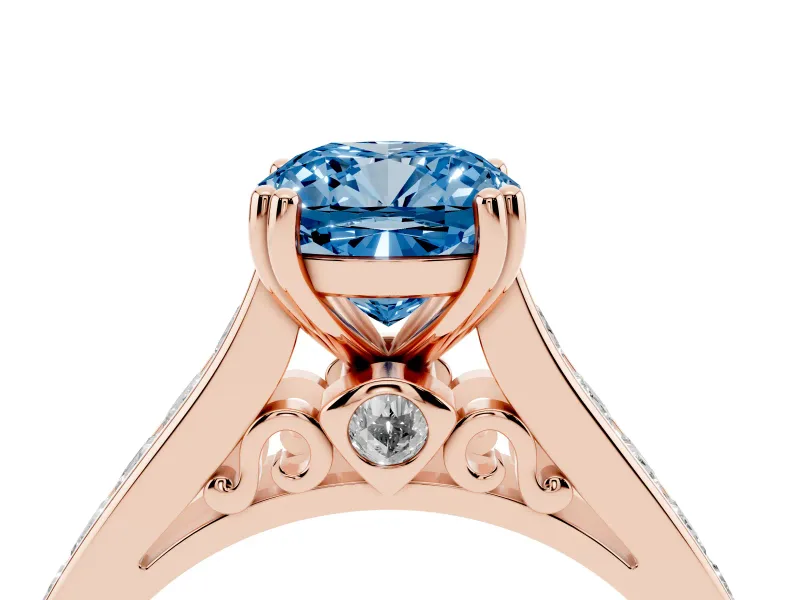 Cushion Cut Channel Engagement Ring Setting for a Fancy Blue Lab-Grown Diamond | Rose Gold - Design NV-24671