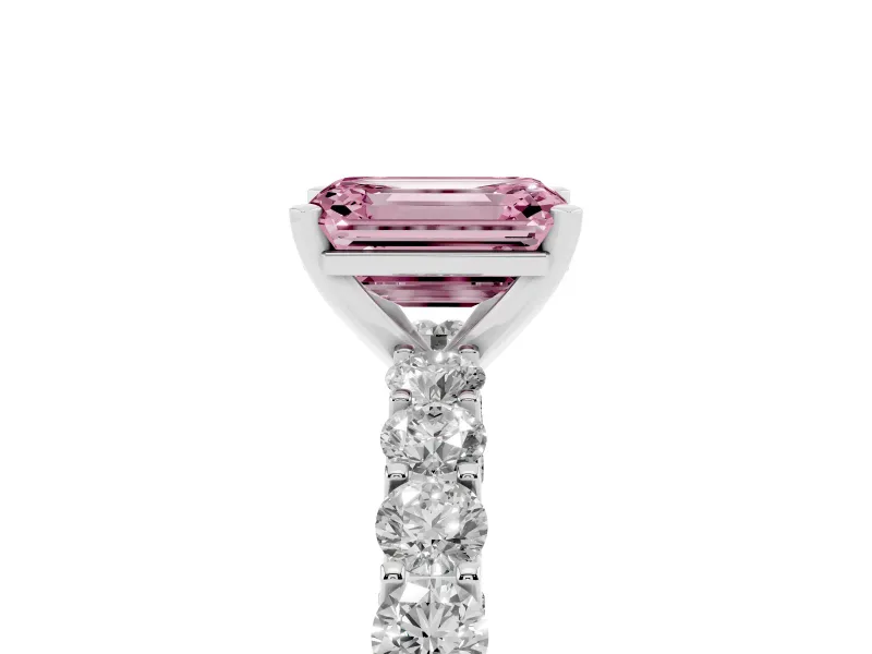 Emerald Cut Shared Prong Engagement Ring Setting for a Fancy Pink Lab-Grown Diamond | Platinum