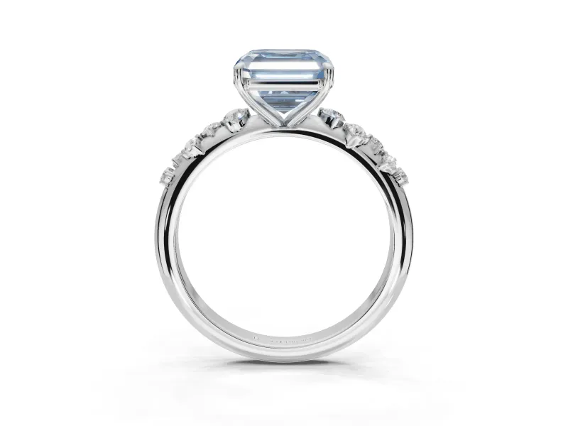 Asscher Cut Graduated Solitaire Engagement Ring Setting for a Fancy Blue Lab-Grown Diamond | White Gold