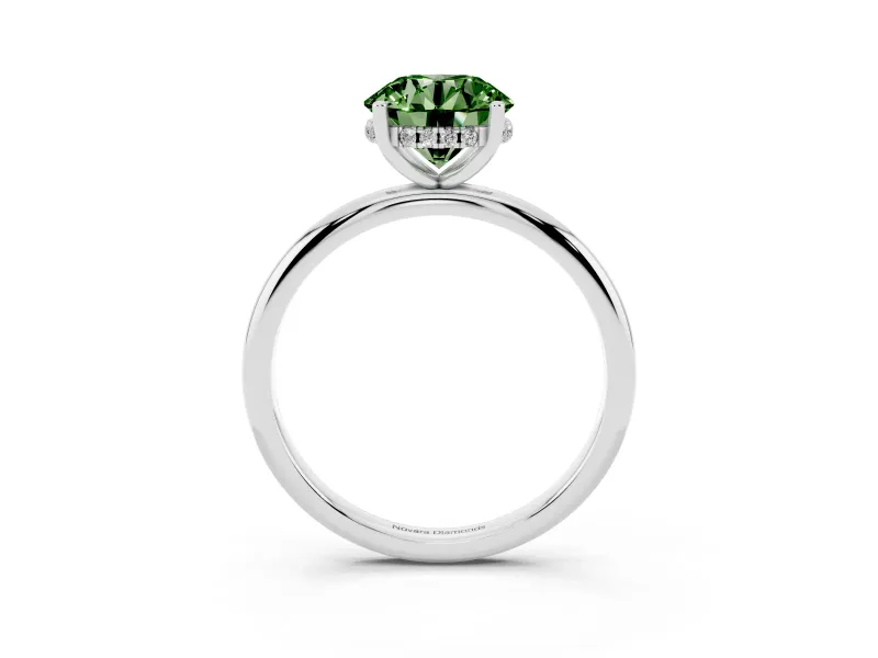 Fancy Green Round Cut Diamond Solitaire Engagement Ring Set in White gold with Prong Setting and Polished Band