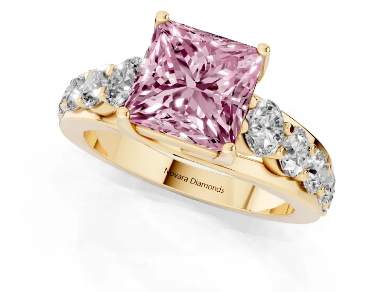 Princess Cut Engagement Ring Setting for a Fancy Pink Lab-Grown Diamond | Yellow Gold - Design NV-24645