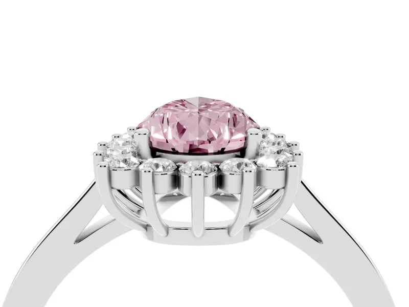 Fancy Pink Pear Cut Diamond Halo Ring Set in White gold with Round Halo and Smooth Solitaire Band