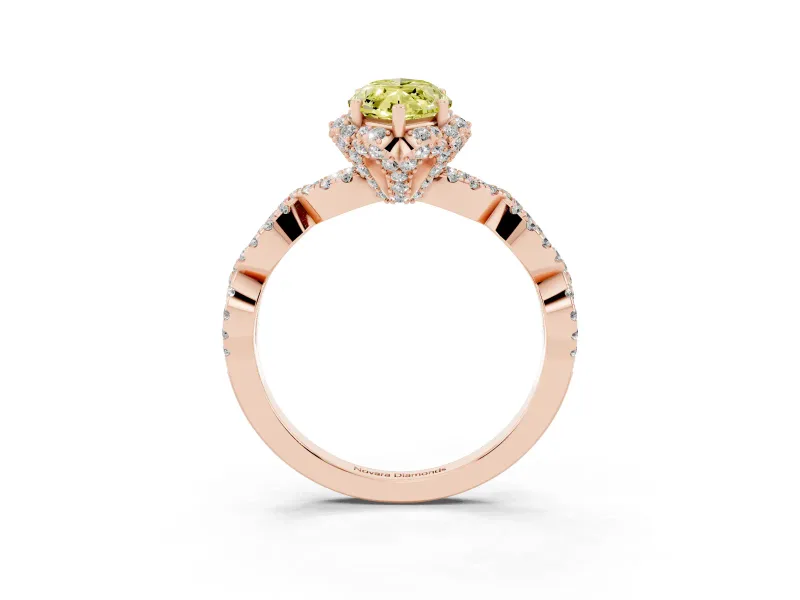 Marquise Milgrain Halo Engagement Ring Setting for a Fancy Yellow Lab-Grown Diamond | Graduated Shoulders | Rose Gold