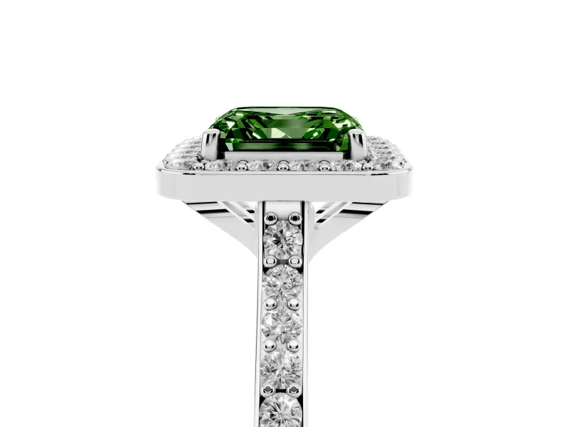 Asscher Cut Halo Engagement Ring Setting for a Fancy Green Lab-Grown Diamond | Platinum - Design NV-24729