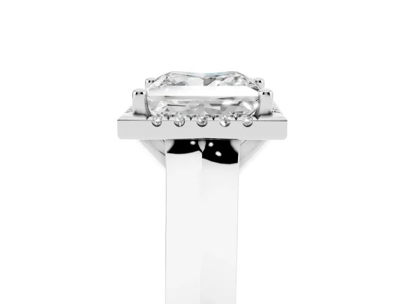 Princess Cut Diamond Halo Ring Set in Platinum with Cathedral Band and Prong Setting