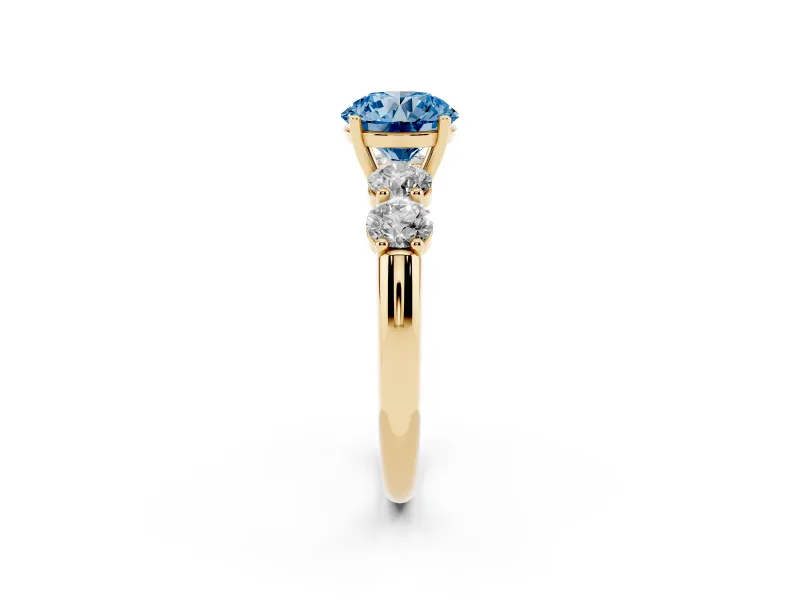 Round 5 Stone Engagement Ring Setting for a Fancy Blue Lab-Grown Diamond | Yellow Gold