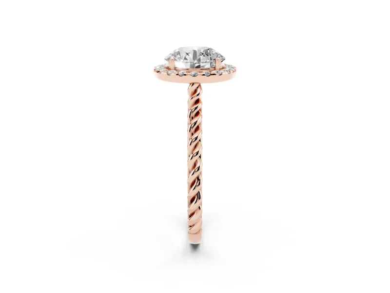 Round Halo Engagement Ring Setting | Twisted Rope Band | Rose Gold