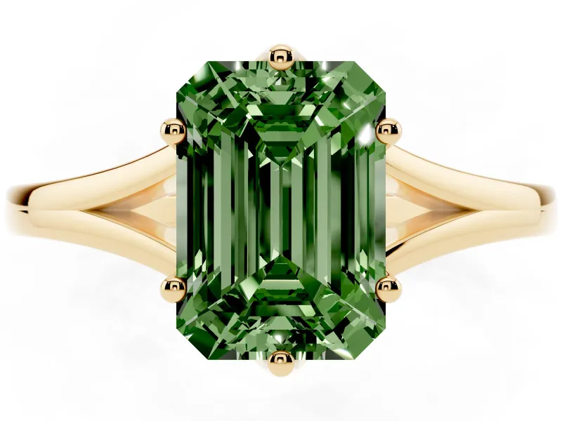Emerald Cut Split Shank Engagement Ring Setting for a Fancy Green Lab-Grown Diamond | Yellow Gold