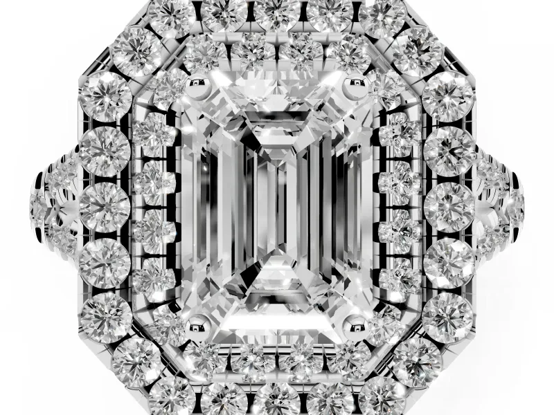 Emerald Cut Halo Split Shank Engagement Ring Setting | White Gold