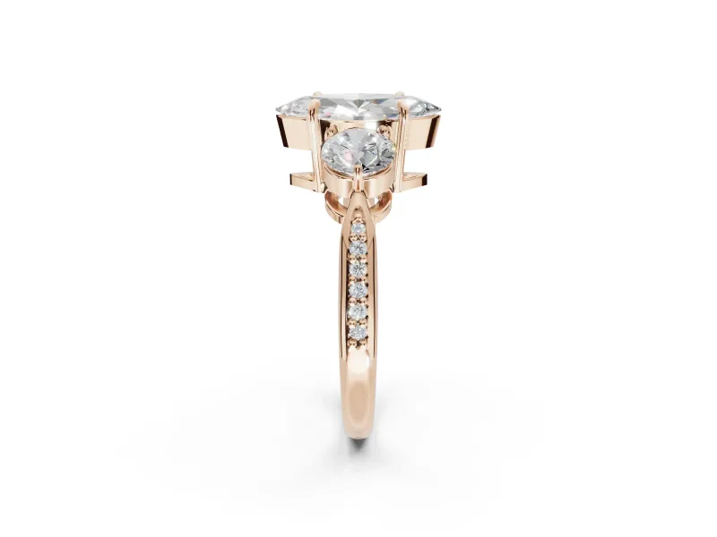 Marquise Three Stone Engagement Ring Setting | Tapered Pave Band | Rose Gold