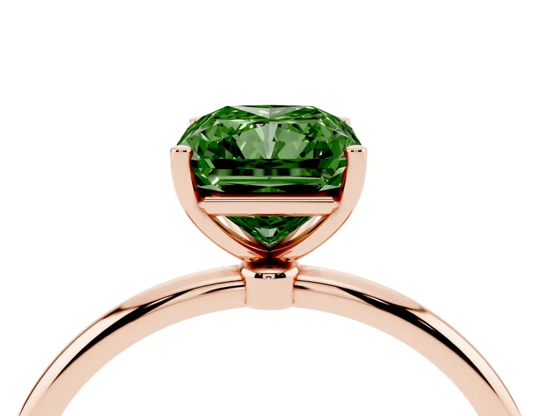 Radiant Cut Thin Solitaire Engagement Ring Setting for a Fancy Green Lab-Grown Diamond | Straight Plain Band | Rose Gold