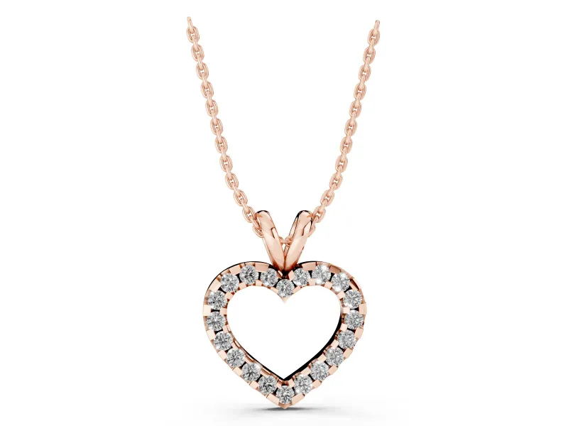 Round Lab-Grown Diamond Pavé Open Heart Pendant Necklace | Split Bail | Rose Gold
