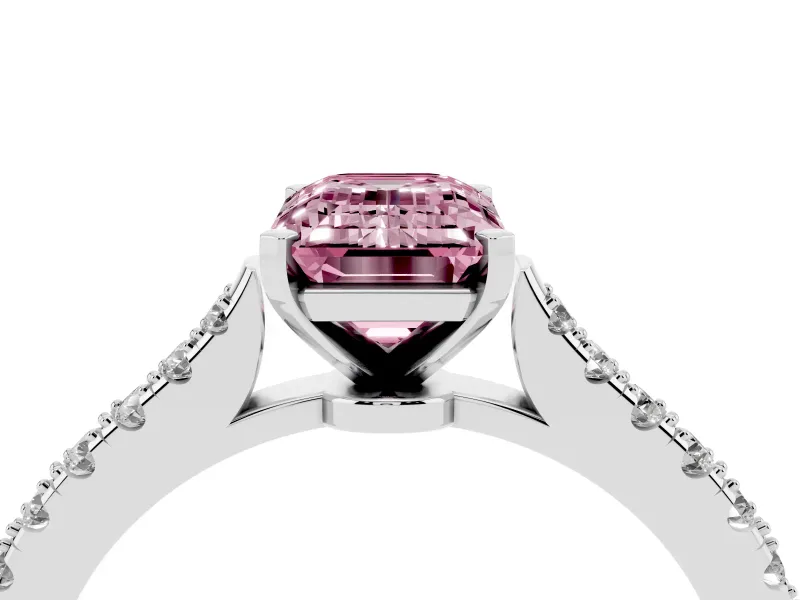 Emerald Cut Pavé Engagement Ring Setting for a Fancy Pink Lab-Grown Diamond | Sterling Silver - Design NV-24454
