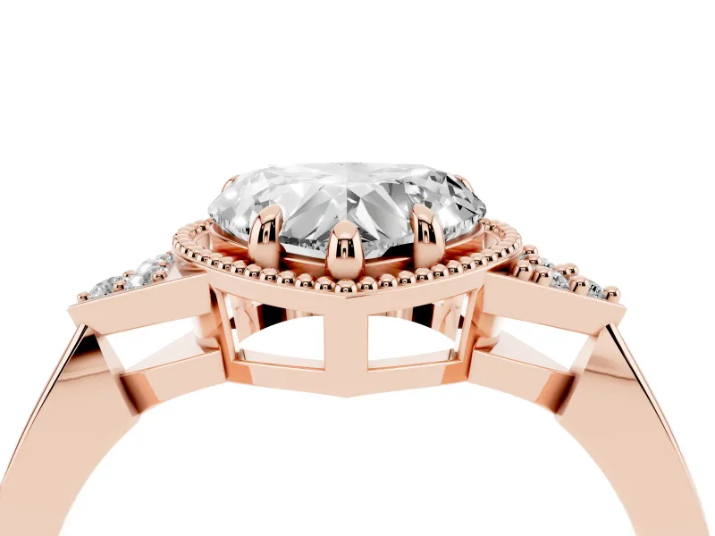 Heart-Shaped Milgrain Frame Engagement Ring Setting | Accent Clusters | Rose Gold