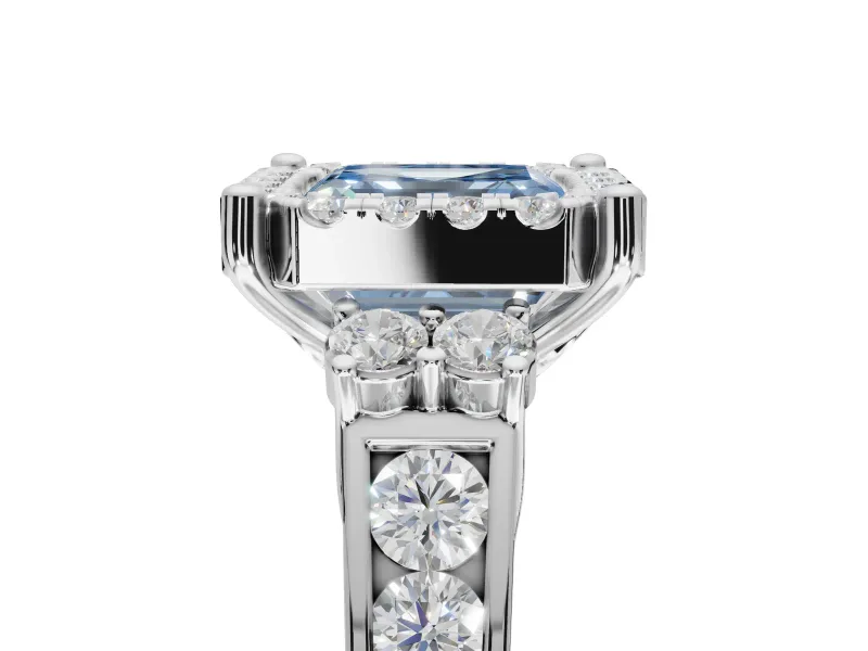 Asscher Cut Halo Engagement Ring Setting for a Fancy Blue Lab-Grown Diamond | Graduated Channel Band | Sterling Silver